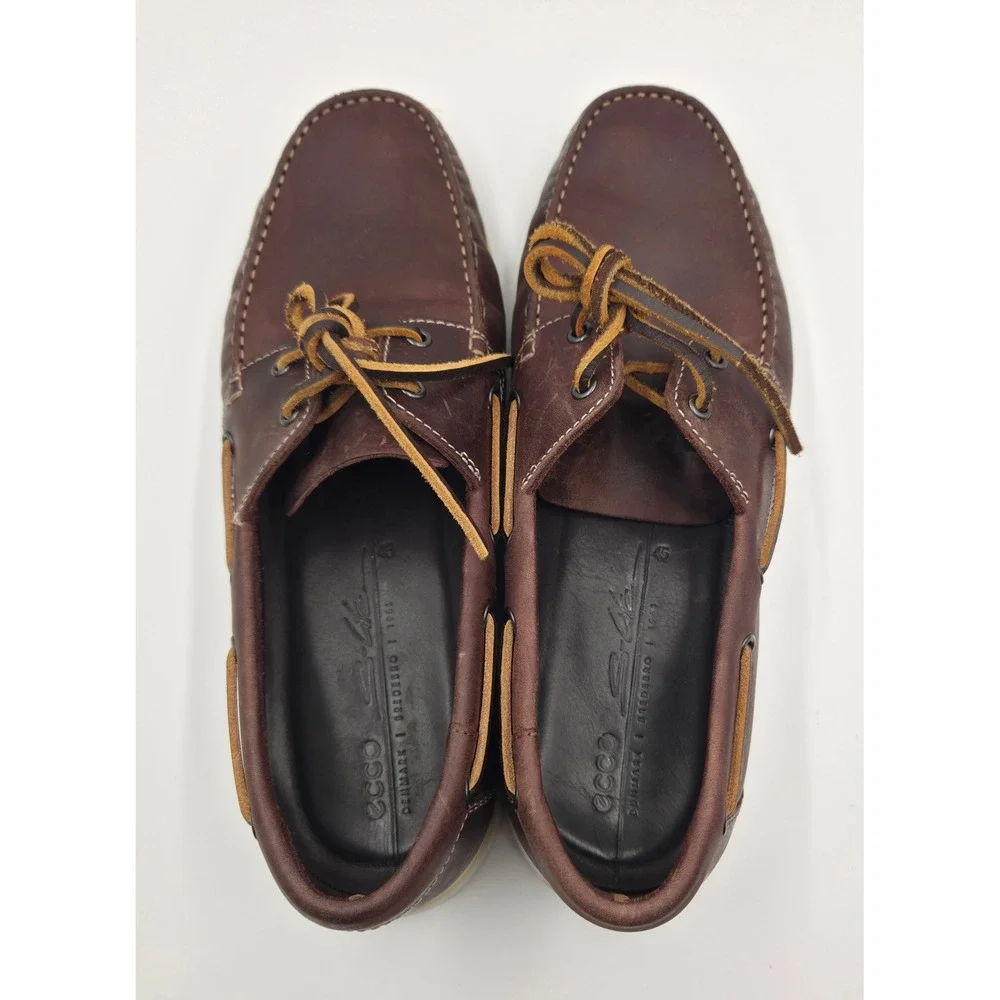 Ecco Kyle Nautical Mens Boat Shoes Brown Leather Deck Shoes Size 45